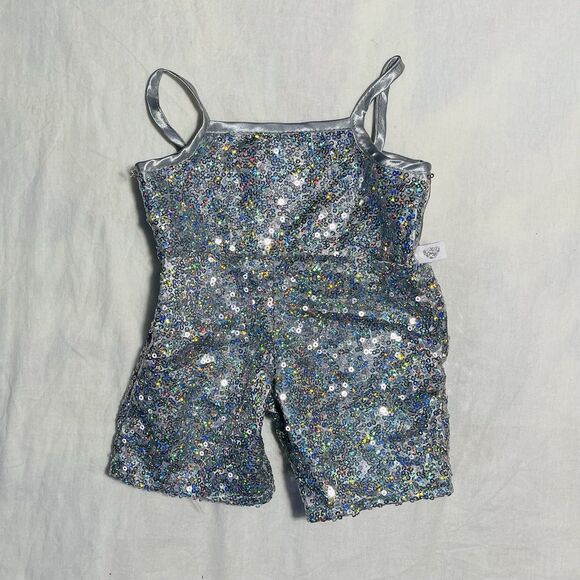 Build a Bear Lot Of 3 Teddy Bear Clothes Silver Romper Blue And Red Dresses - Picture 2 of 14